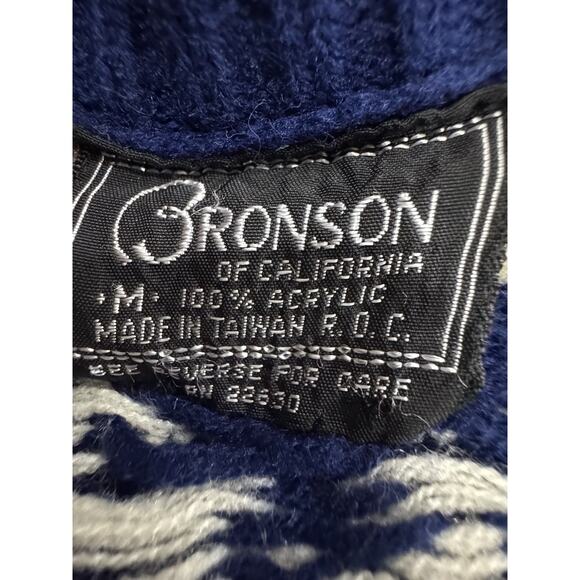 Vintage Southwestern Train Cardigan Knit Open Front Blue Sweater - Picture 4 of 6